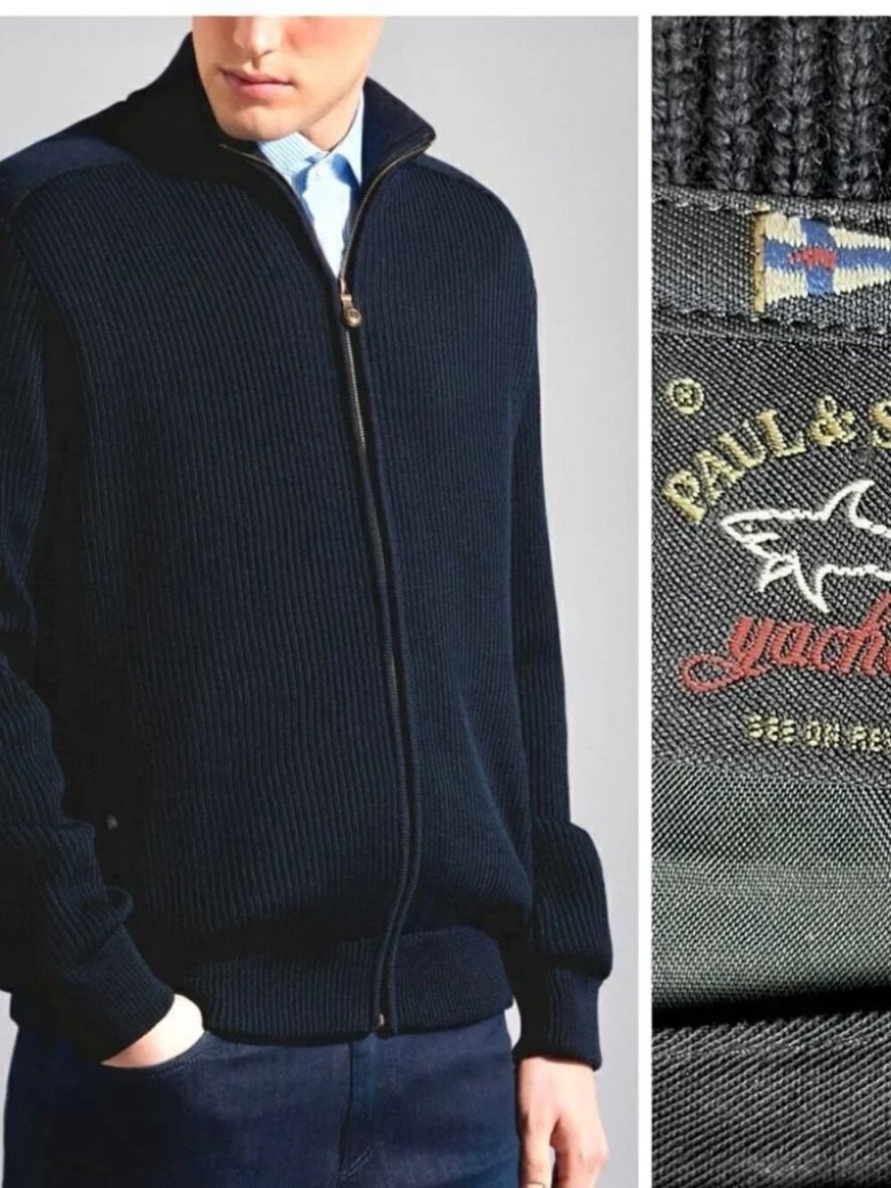 Mens Paul & Shark Yachting Navy Blue (Item- 7) Zip Pure Wool Ribbed Cardigan 3XL